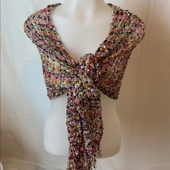 Pink Brown Green Fancy Ribbon Scarf Confetti Classic Accessory Multi colored - Picture 13 of 16